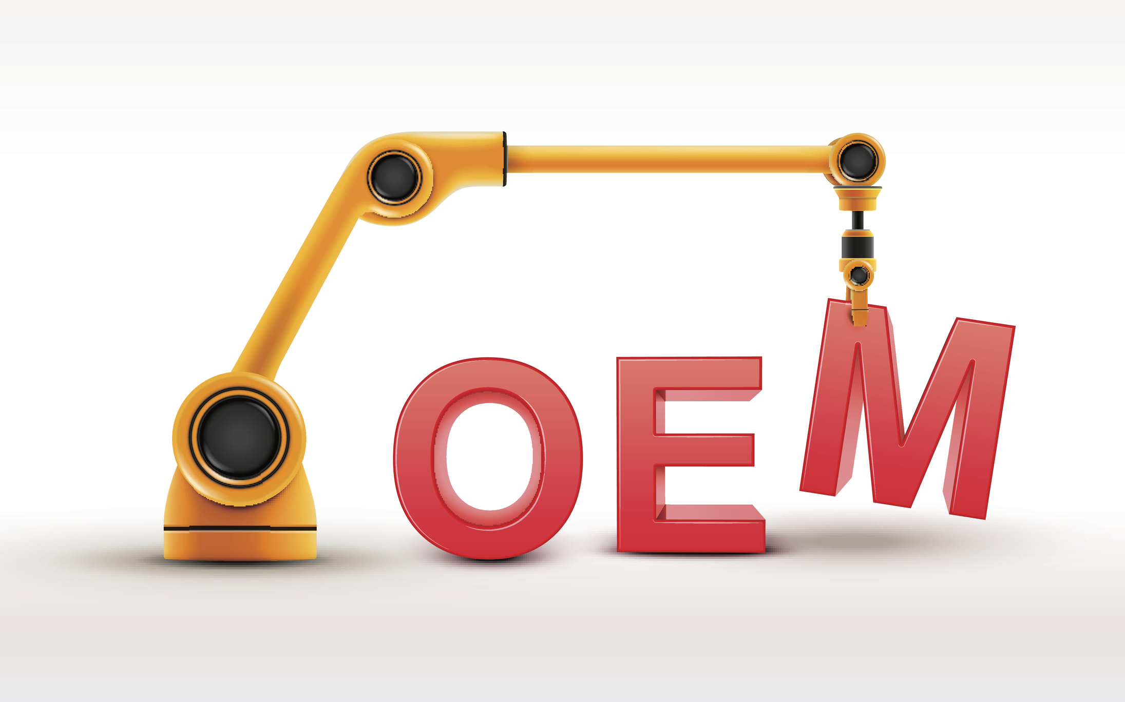 industrial robotic arm building OEM word industrial robotic arm building OEM word on white background